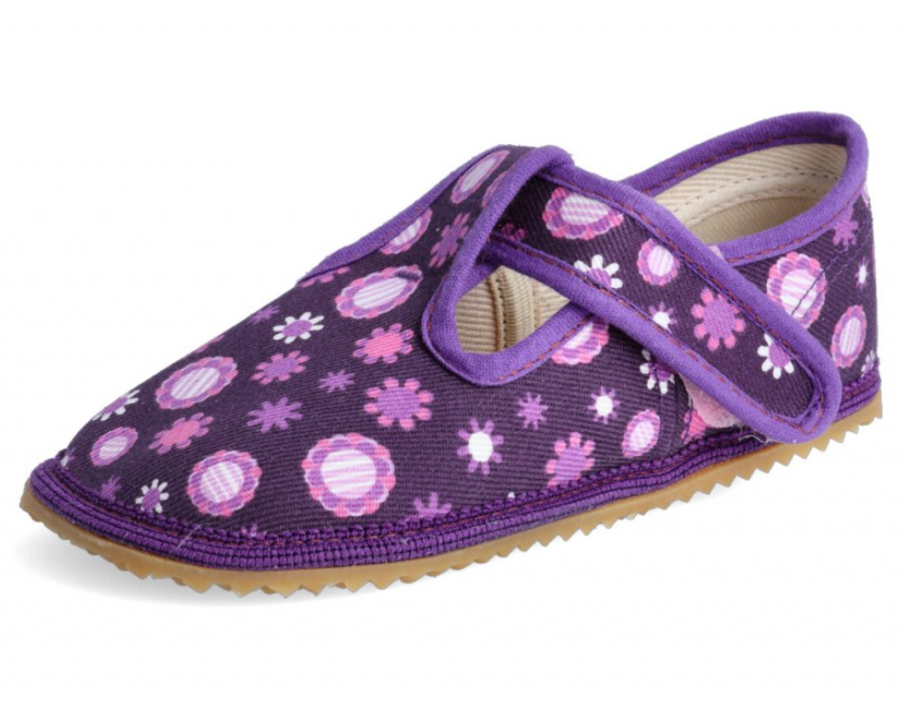 Levně Dívčí barefoot bačkůrky - fialové kvítko - BEDA fialová 34 dívky