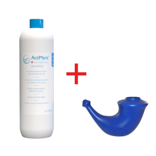 Levně ActiMaris Sensitiv roztok 1000 ml + Rhino Horn konvička na výplach nosu pro dospělé