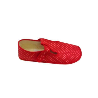 Levně Dívčí barefoot bačkůrky červené s puntíkem - BEDA červená 33 dívky